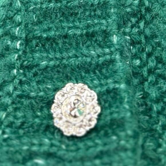 Jessica Simpson Emerald Green Knit Cardigan Jeweled Buttons V-Neckline Size M - Picture 3 of 13
